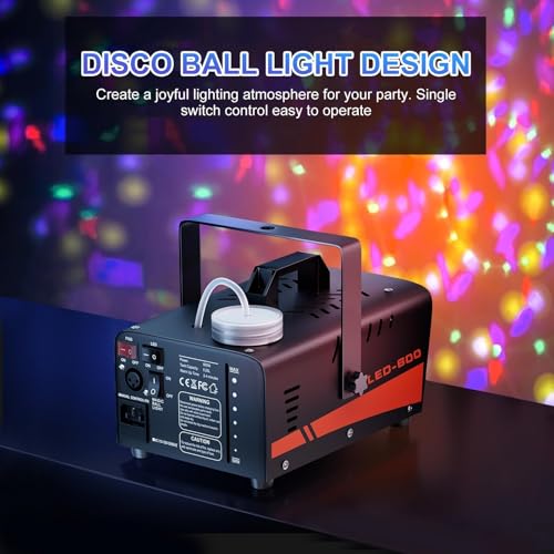 Dsocool Smoke Machine, Fog Machine with Disco Ball Lights, 600W and 3000CFM with 13 Colorful LED Lights Effect, Wireless Remote Control, Suitable for Indoor, Wedding, Parties, Halloween, and DJ Stage