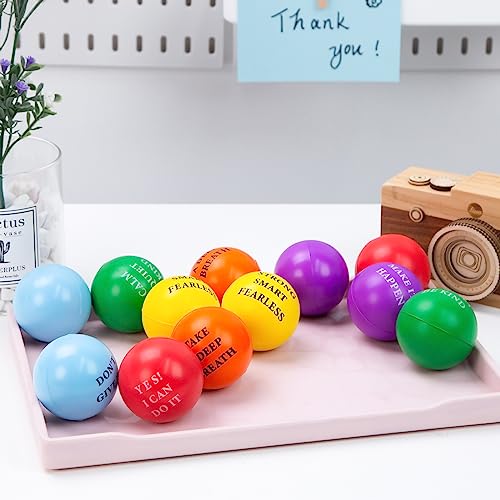 LovesTown 18PCS Inspirational Stress Relief Balls, Motivational Stress Balls 2 Inch Colorful Foam Squeeze Balls with Positive Quetos for Kids Adults Anxiety Fidget Sensory Hand Exercise