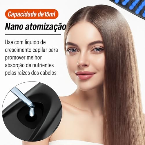Escova Elétrica Massageadora Capilar com Luz LED – Estimula Crescimento, Reduz Queda e Frizz – Relaxamento e Brilho para Todos os Tipos de Cabelo