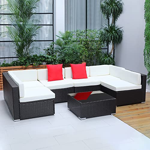 Outsunny 7Piece Outdoor Wicker Patio Sofa Set, Modern Rattan