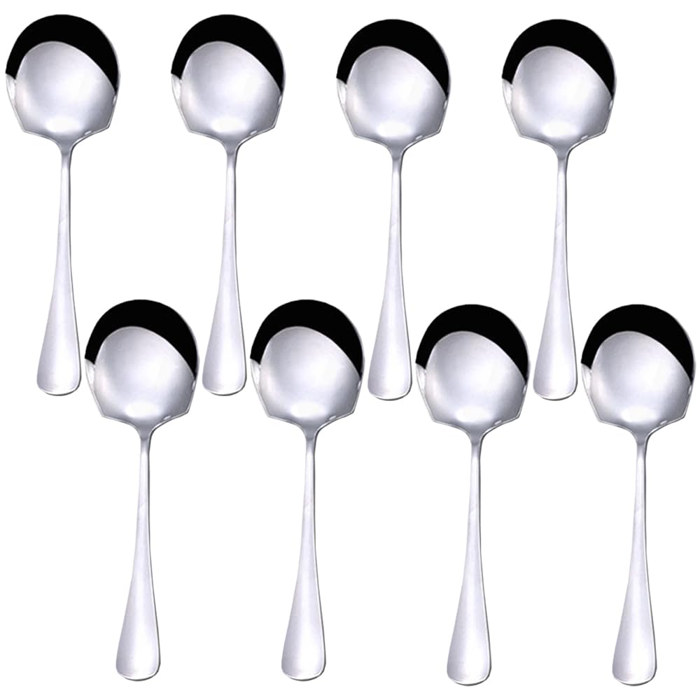 8 Pcs Stainless Steel Large Buffet Serving Spoons Stainless Steel Serving Spoon Silver Serving Spoons with Long Handle for Kitchen Restaurant Banquet （Round Head Shovel
