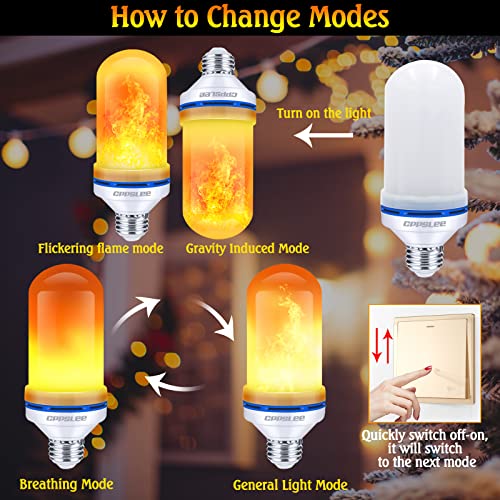 CPPSLEE LED Flame Light Bulbs, 4 Modes Fire Light Bulbs, E26 Base Flame