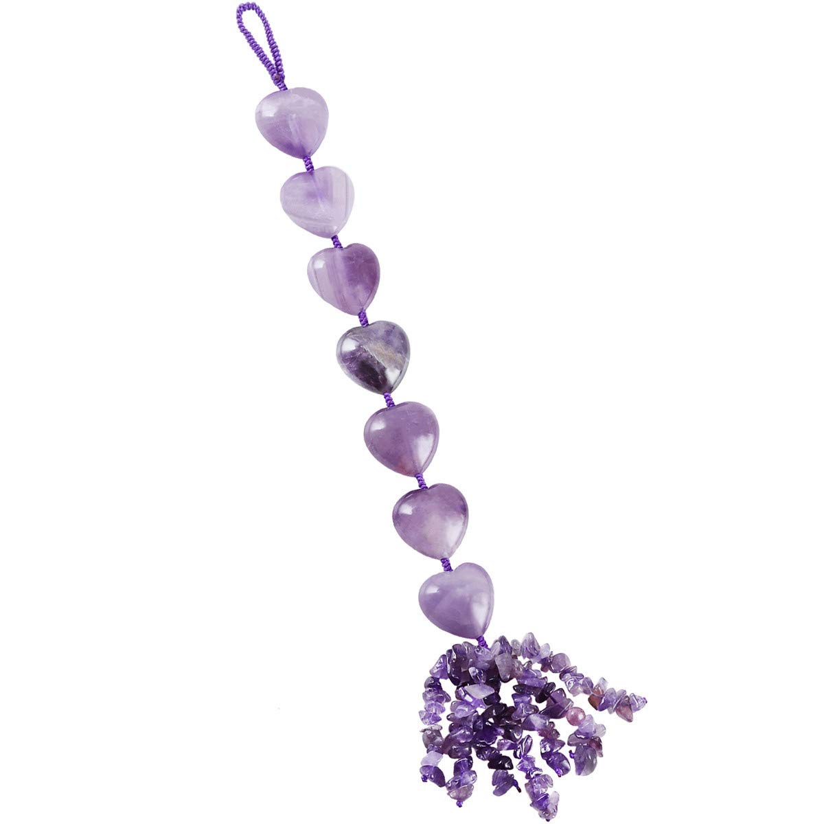 Nupuyai Amethyst Heart Crystal Stone Hanging Ornament, Spiritual Healing Tumbled Gemstones Good Luck Fengshui Ornament for Car Home Decor, Reiki Yoga Meditation, 30-32cm