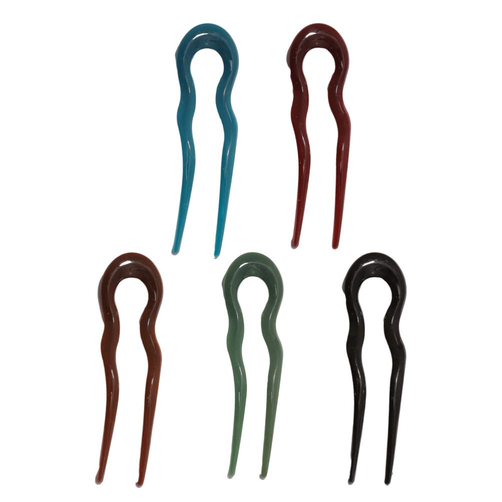 FRCOLOR 5pcs French Hair Fork Celluloid Chignon Hair Pins Hair Updo U-Shaped Hairpins Braid Twist Bobby Pins for Buns