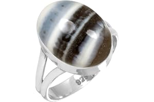 Handmade Genuine 925 Sterling Silver Ring Chunky Natural Gemstone Agate, Rose Quartz, Lapis, Amber Oval Boho Jewelry For Wome