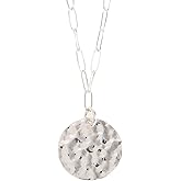 Designed By Stacey Handmade Sterling Silver Circle Necklace, Textured Pendant Jewelry, Chic Paperclip Chain, Gifts for Women, Mother's Day, Birthday, Anniversary, 16 to 18" Adjustable Length