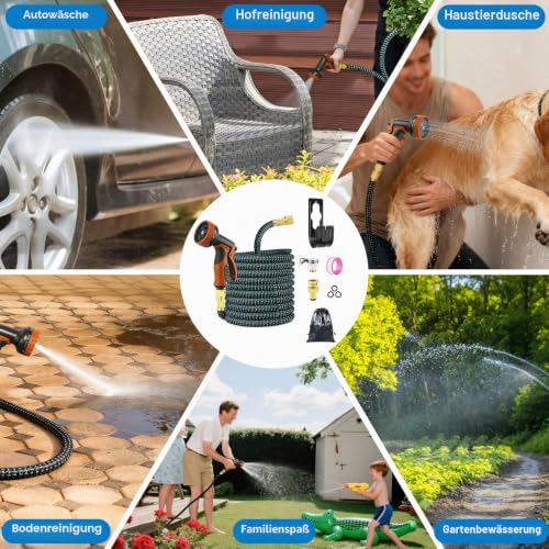 Homvvi Flexible Garden Hose 74 ft/22.5 m - Durable Water Hose Flexible with 10 Function Garden Shower, 1/2 Inch, 3/4 Inch Hose Adapter, Garden Hose for Car Washing, Garden, Pet