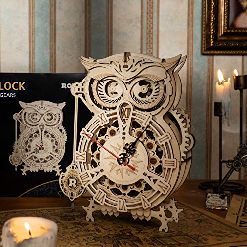 ROKR 3D Wooden Puzzle For Adults Owl Clock Model Kit Desk Clock Home
