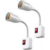 2-Pack E26/E27 Socket Extension with On/Off Switch, 360&deg; Fully Flexible Neck Plug-in Light Socket Adapter, No Wiring Needed,Flame Retardant PC,for Bedroom,Night Light,Garage,Closet,and Bulb Camera