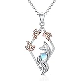 ZPMMPZ Fox Necklace 925 Sterling Silver Moonstone Pendant Necklace Fox Jewelry Gifts for Women