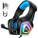 Goigrn Cascos Gaming, Auriculares PS4 con Micrófono Cancelación de Luz LED RGB &
