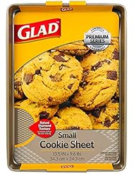 Glad GLD-78018 9. Cookie Sheet Non-Stick Premium Series BAKEWARE | Small Baking PAN 13.5in x 9.6in | Raised Diamond Texture | Gold, 13.5