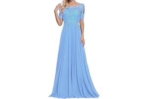 FNKSCRAFT Mother of The Bride Dress 1/2 Sleeves Lace Appliques Long Chiffon Prom Dresses for Women's Formal Wedding Party Growns