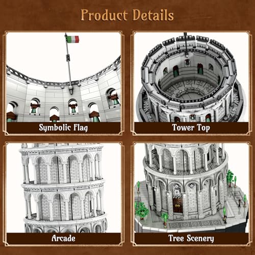 Reobrix Leaning Tower of Pisa Brick Set for Adults 66025, 7652 Pieces, Large Architectural Model Set, Famous Italian Historical Monument, Building Set for Adults from 14