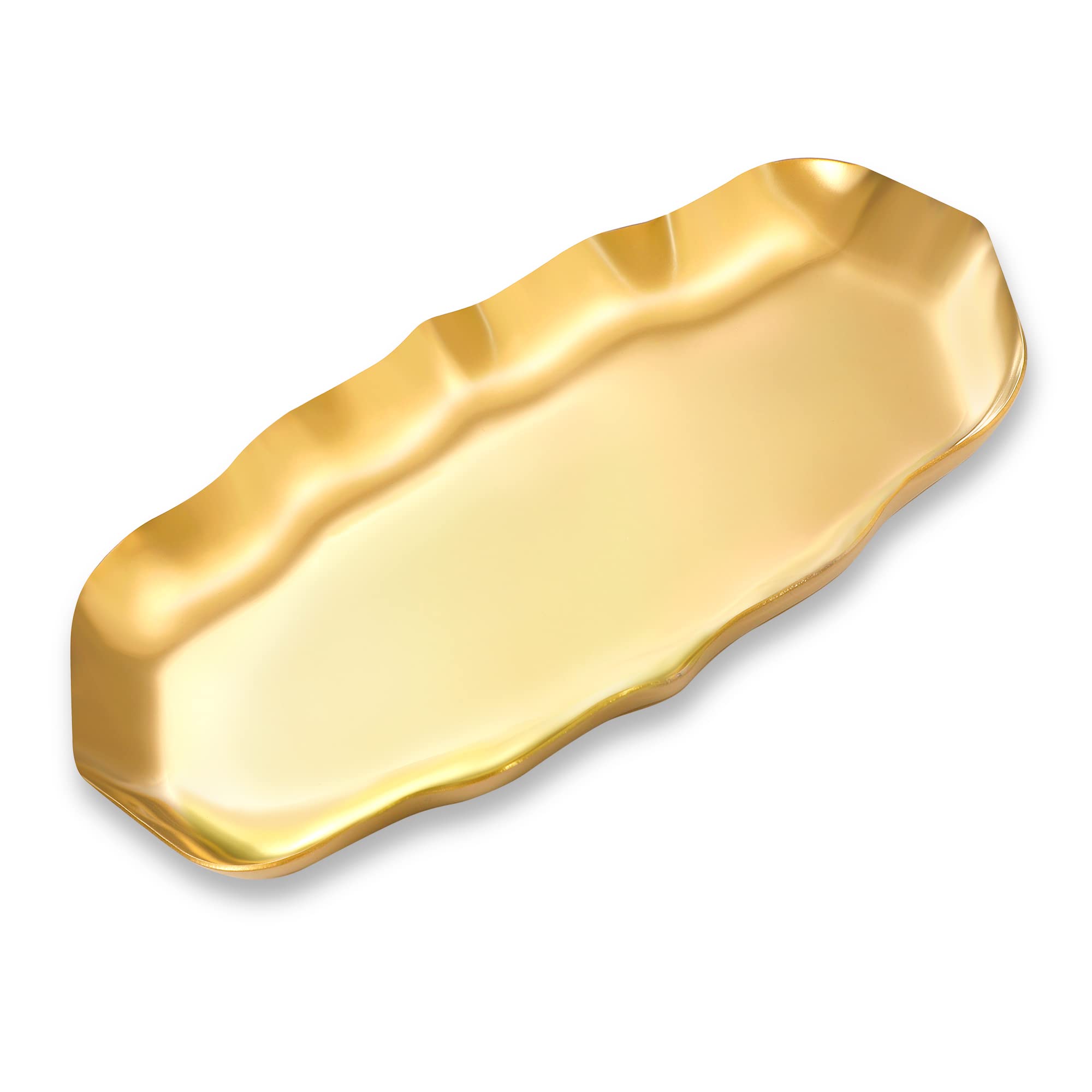 MengH-SHOP Ornaments Plate Stainless Steel Wavy Storage Tray for Cosmetics Trinket Jewelry Key Desserts Tea Snack Fruit Decorative Gold