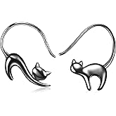 Cat Dangle Earrings 925 Sterling Silver Black Onyx Earrings Black Cat Earrings Onyx Cat Jewelry for Women Girls Christmas Gifts
