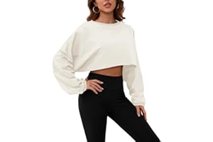 Meladyan Women Long Sleeve Crewneck Crop Top Tee Shirt Sweatshirt Casual Solid Loose Fit Workout Cropped Pullover Tshirt