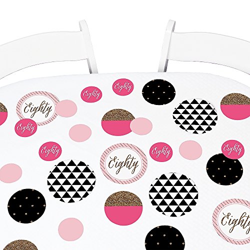 Big Dot of Happiness Chic 80th Birthday - Pink, Black and Gold - Birthday Party Giant Circle Confetti - Party Decorations - Large Confetti 27 Count