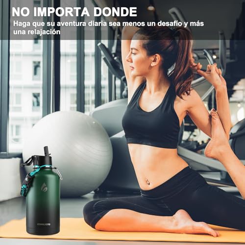 64oz Botella Térmica de Acero Inoxidable de 2 Litros, Termo Grande para Agua Fría de Metal para Mantener Frío, con Pajita y 3 Tapas para Gimnasio, Deportes y Oficina (Crush Indigo, 64oz)