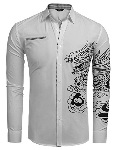 COOFANDY Men\'s Stylish Print Button Down Shirt Long Sleeve Casual Dress Shirt