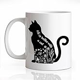 LAGZDFC Life Is Better With A Cat Ceramic Coffee Mug for Women Men, Funny 11oz Floral Black Cat Mug for Cats Dad Mom, Cats Lover Gifts, Novelty Mothers Day Christmas Birthday Gifts