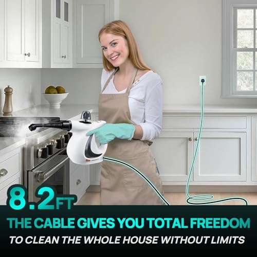 Steam Cleaner, Pressurized Multi-Surface Natural Handheld Steam Cleaner for home with 12pcs Accessories & Safety Lock – Steamer for Cleaning Home Use, Tile, Grout, Windows