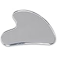 Gua Sha Jade Stone Gua Sha Massage Tool, Guasha Tool for Face and Body Skin Massage. Tools for SPA Acupuncture, Pink Stone for Body Face Neck and Eye, Skin Care Gift for Woman (Stainless Steel Silver)