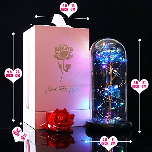 Galaxy Rose Flower Gift Enchanted LED Glass Table Decor Display Gift for Women Girlfriend Mom Birthday Day Wedding Anniversary Room Home Bedroom