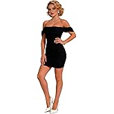 HOWOEJUD Cocktail Dresses Summer Off Shoulder Sexy Bodycon Ruched Mesh Graduation Wedding Guest Mini Short Dress