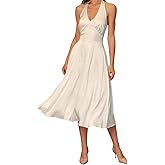RIHOAS Satin Halter Midi Dresses for Women Sleeveless Tie Backless Elegant Off Shoulder A Line Cocktail Long Silk Dress