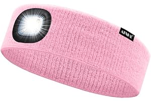 ATNKE 4 LED Lighted Sport Sweatband,USB Rechargeable Running Head Band Lamp High Stretch Wicking Gifts for Men and Women