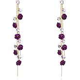 DEYOUM Red Rose Flower Earrings for Women Chic Long Tassel Rose Dangle Drop Earrings Holiday Party Wedding Valentines Jewelry Gifts Accessories