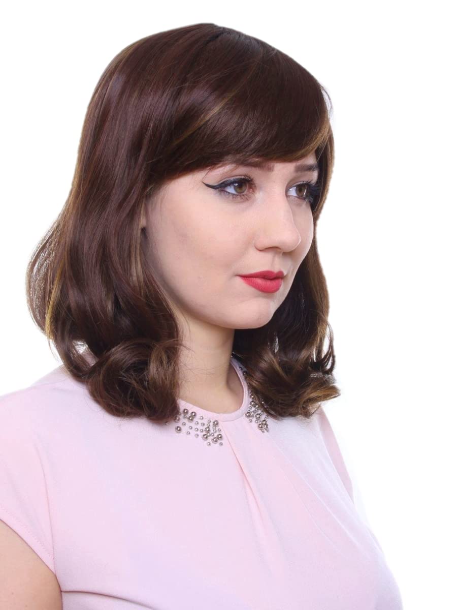 Prettyland C597 - Medium Length Long Wig Slightly Wavy Curly Natural Hair - Light Brown with Highlights Meches