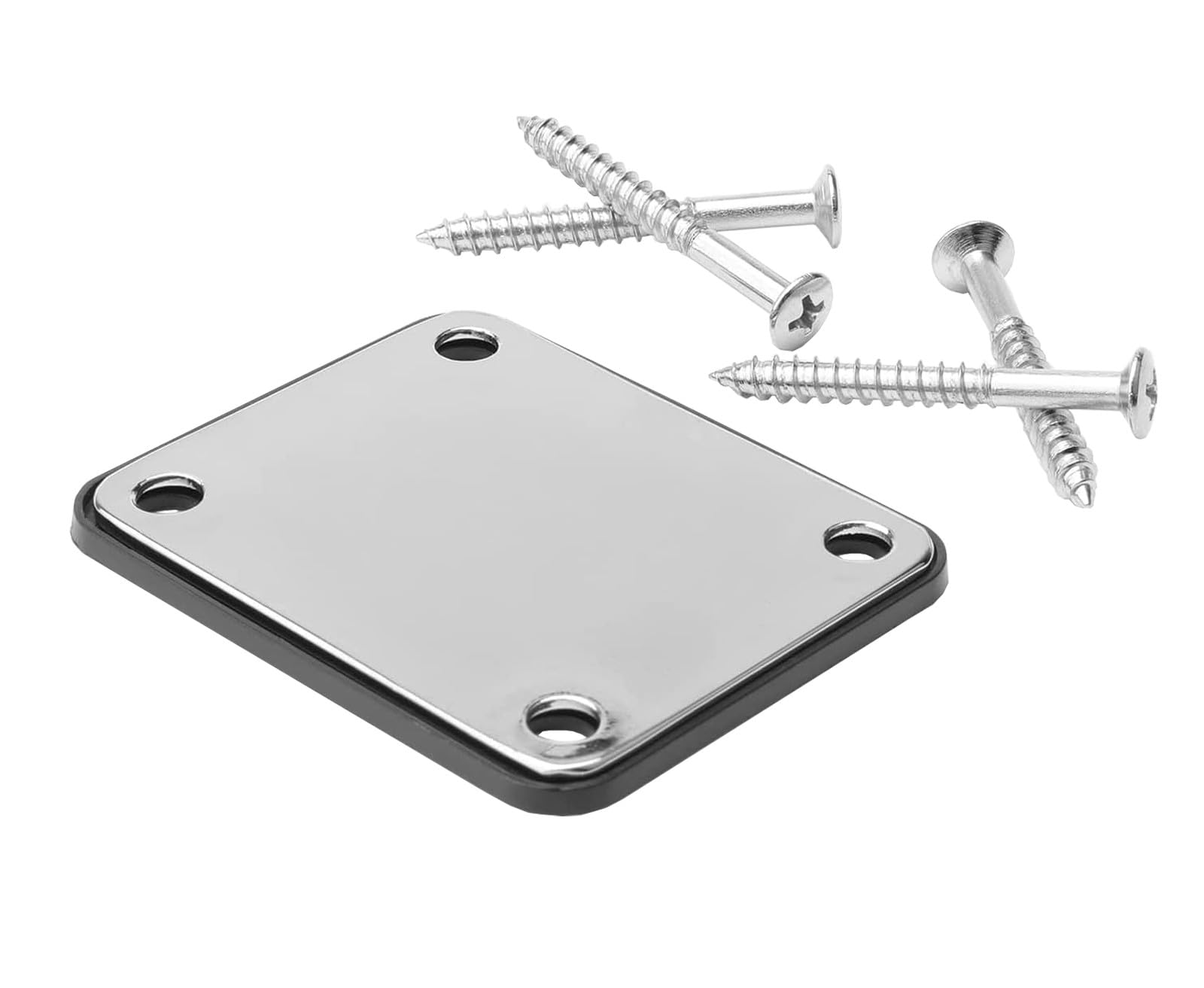 Unxuey Chrome Neck Plate for Electric Guitar with One Plastic Mat Four Mounting Screws Pack of 1