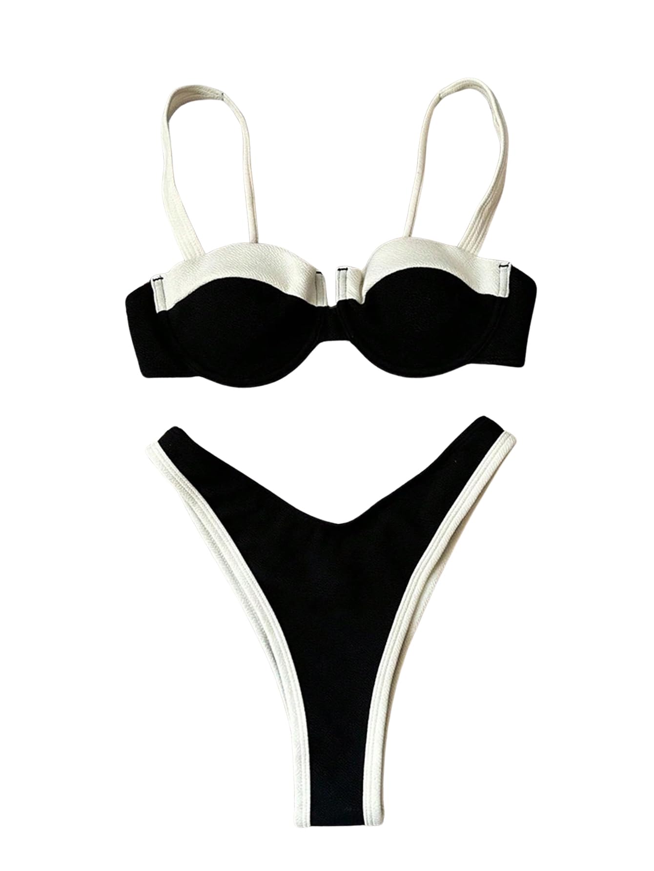 Photo 1 of SOLY HUX Women's Color Block Bikini Sets 2 Piece Bathing Suits High Cut Cheeky Swimsuits Black and White Large