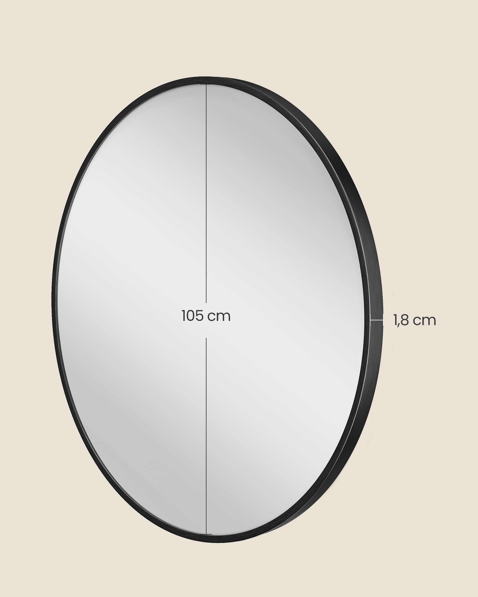 SONGMICS 105 cm d Spiegel rund, runder Spiegel, Wandspiegel, Metallrahmen, einfache Montage, modern, für Bad, Wohnzimmer, Schlafzimmer, Flur, Eingangsbereich, tintenschwarz LWM106BD01 4