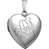 PicturesOnGold.com Sterling Silver Mom with Three Daughters Heart Locket - 3/4 Inch X 3/4 Inch with Engraving