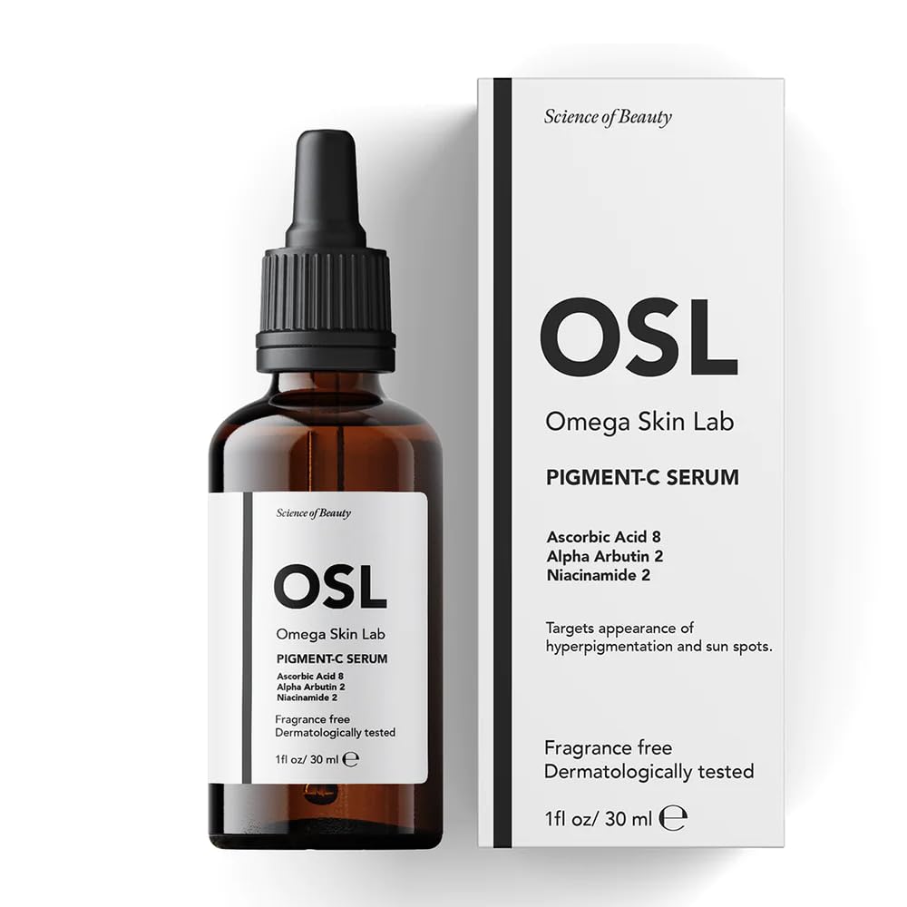 OSL Omega Skin Lab OSL Pigment-C Serum 30ML: Friendly Face Serum with Brightening Serum for Blemish Lightening, Enriched with 8% Ascorbic Asid, 2% Alpha Arbutine and 2% Niacinamide