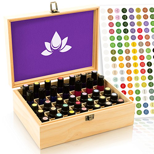 Essential Oil Box - Wooden Storage Case Holds 35 Bottles & Tall Roller Bottles. Natural Pine Wood. Free Eo Labels & Foam Pad. Best For Keeping 5Ml 10Ml, 15Ml & 1Oz Drams Safe (600300696929)