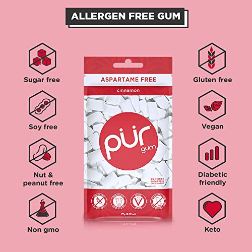 PUR Gum Aspartame Free Chewing Gum 100 Xylitol Sugar Free, Vegan