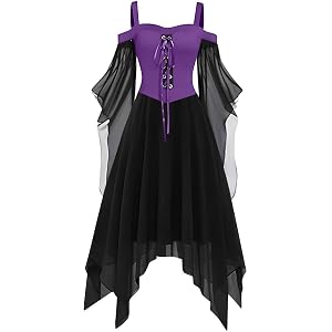 IXPZDDU Women Witch Dress Halloween Costumes 2026 Renaissance Medieval Vampire Dress Butterfly Sleeve Mesh Gothic Outfit