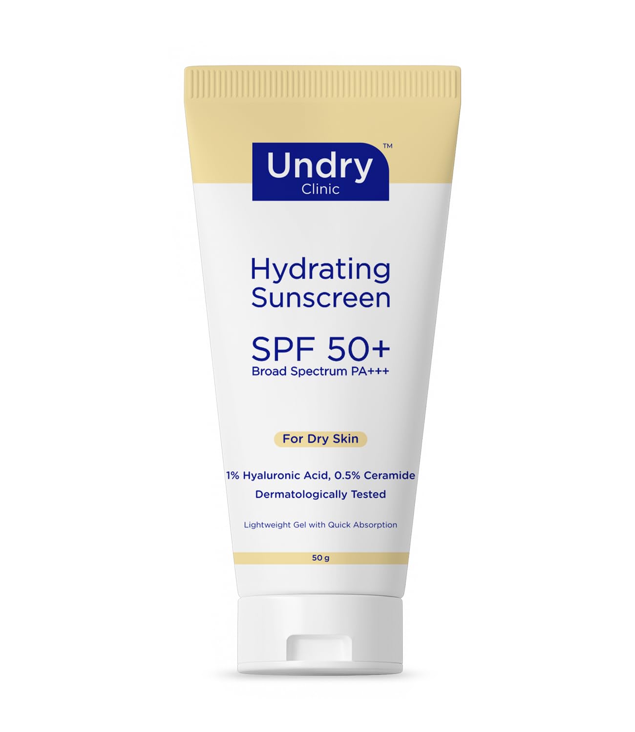 Undry Hydrating Sunscreen for Dry Skin Lightweight, Photostable Sunscreen SPF 50 Broad Spectrum Sun Screen Protector SPF 50 Sunscreen for Women & Sunscreen for Men; Sun Cream with HA & Ceramide (50gm)