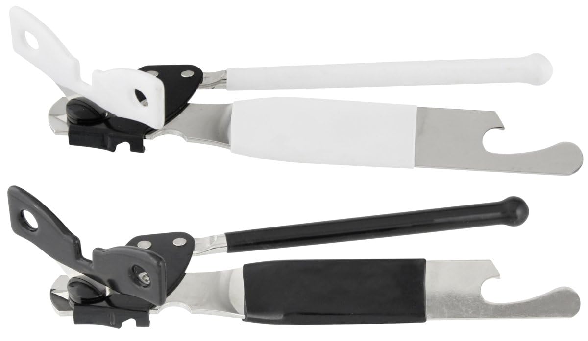 Fackelmann Butterfly Geared Can Opener, Stainless Steel, Food Safe Handheld Manual Tin Opener, Multifunctional Bottle Cap Opener, Comfortable Silicone Grip, Sharp Cutting Blades, 15cm