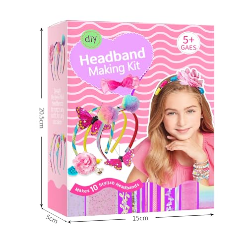 Kit de Fabricación de Diademas para Niñas, Haz Tus Propias Diademas de Moda de 10 Piezas, Set de Accesorios para el Pelo DIY, Juegos de Manualidades Juguetes Regalo Cumpleaños para Niñas de 4 a 10 Años