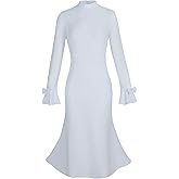 Mambabacosp Trumpet Long Sleeve Mesh Church Dress Clergy Tab Insert Collar Priestess Dress