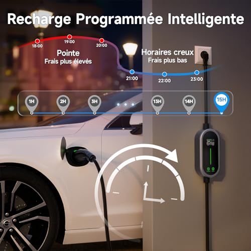 AUFYEV Electric Car Charger 3.6kW 5m, 6-16A Electric Car Charging Cable, Portability Cable Type 2 with LED Display and Bag, Compatible with EV/PHEV IEC 62196-2