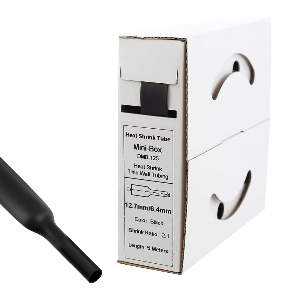 Offgridtec Heat Shrink Tube 5 m 12.7 mm > 6.4 mm Black Dispenser Box Workshop Car