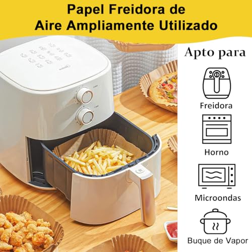 Papel para Freidora de Aire 100Pzs, Cuadrado Desechable Revestimiento de Papel Encerado de Horno, Antiadherente Resistente al Aceite, Accesorios de Freidora para Sartén Horno Microonda Vapor, 16*4.5cm