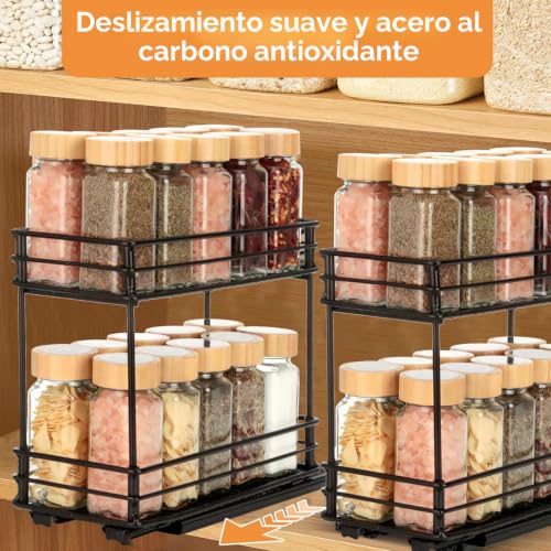 VINATO Spice Racks for Kitchen, 2 Tier Sliding Spice Organizer, Spice Rack with Guides, Kitchen Organizer for Cabinet(26x11x22.5cm)