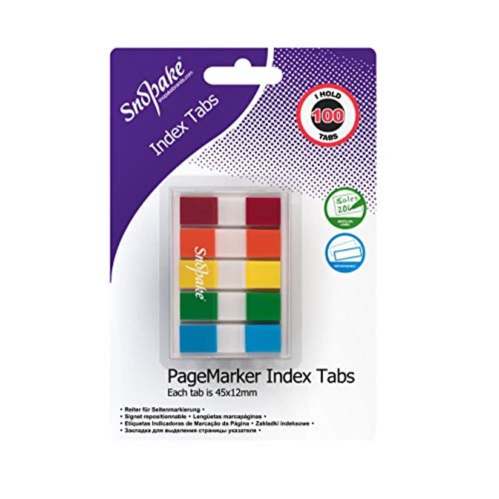 Snopake Index Tab PageMarkers with Colour Coded Tips 45 x 12 mm - 100 Tabs - Assorted [Ref: 15844]